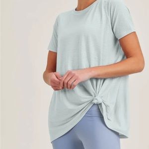 NWT Mono B Striped Mesh Active Longline Shirt Keyhole Back, Large (AT2877)